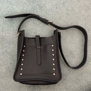 Rebecca Minkoff Bag Black Pebbled Leather, Medium Crossbody, Rose Gold Hardware